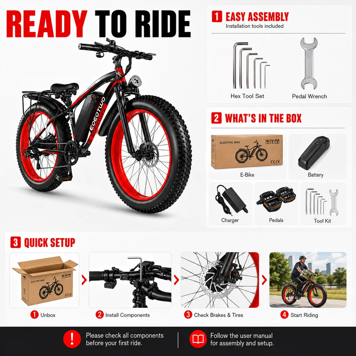 EOEOTWO 1500W Fat Tire Electric Bike Adult All Terrain Commuter