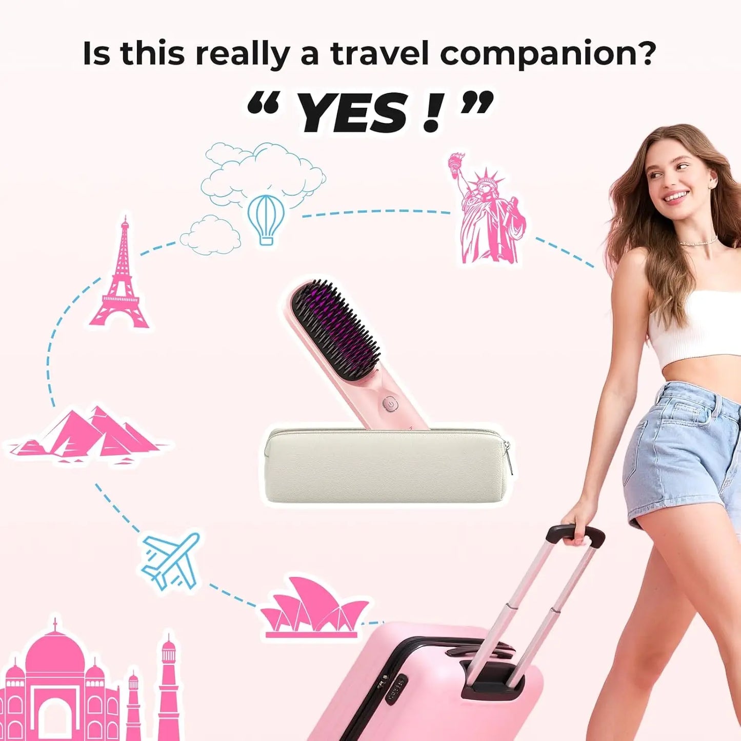 BOPCAL Cordless Hair Straightener Comb Brush Fast Heating Travel