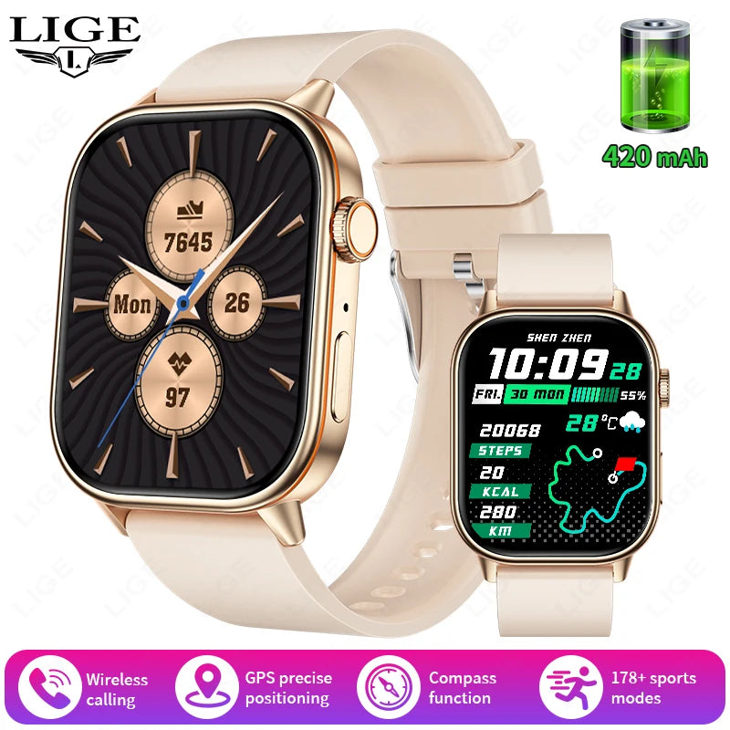 LIGE GPS Smartwatch For Android iOS HeartRate Bluetooth Calling IP68