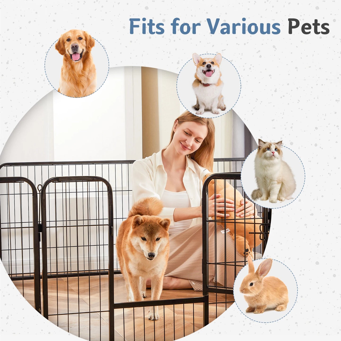 JHK 8 Panel Metal Dog Playpen Pet Fence Gate