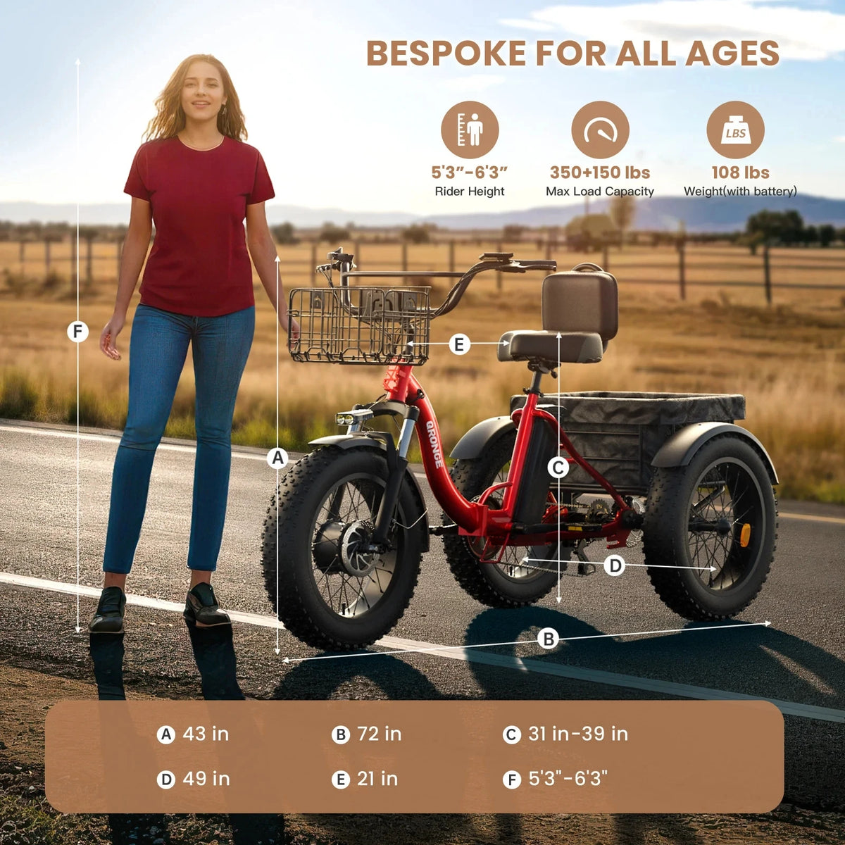 Qronge 1200W Electric Trike For Adults With Large Fat Tires