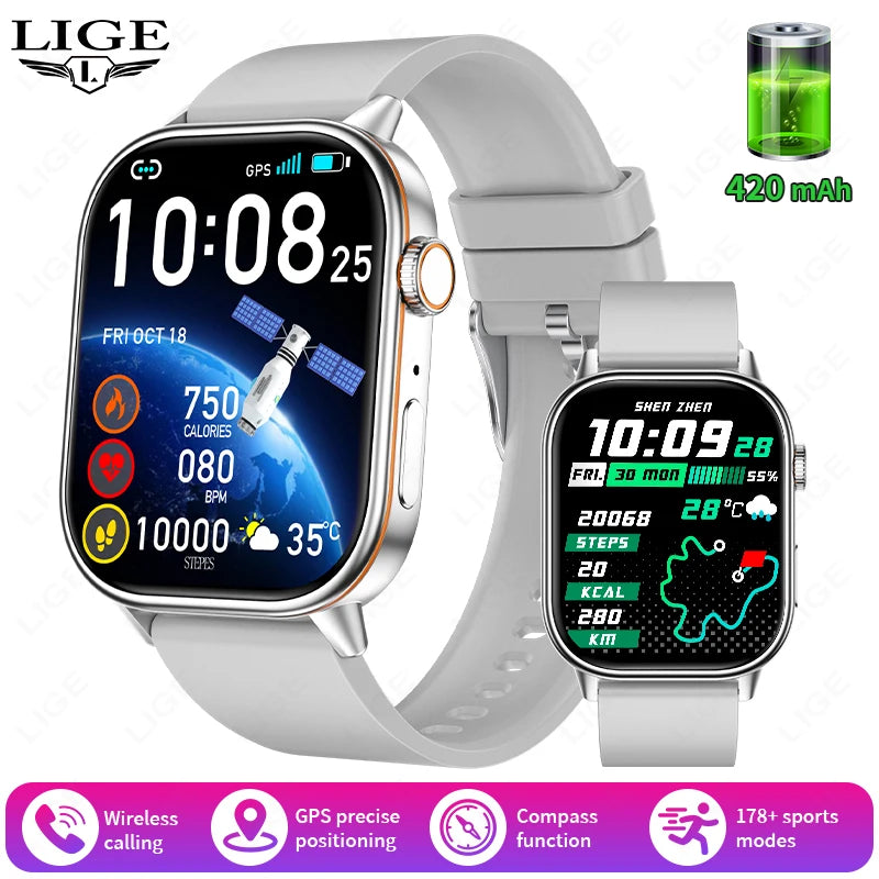 LIGE GPS Smartwatch For Android iOS HeartRate Bluetooth Calling IP68