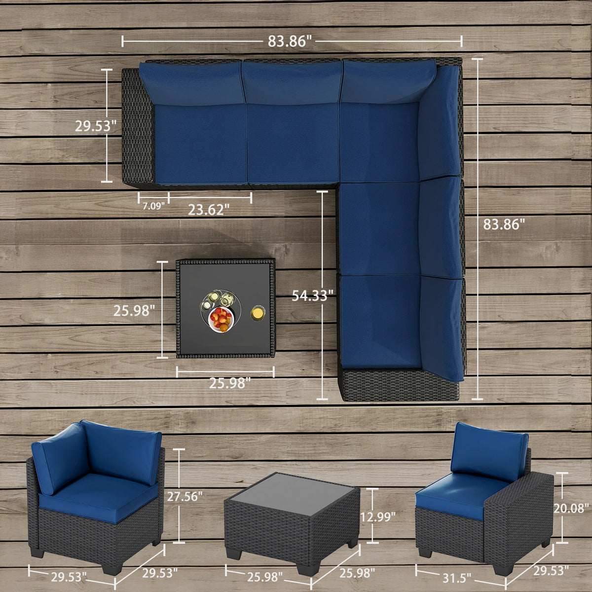Outdoor Wicker Patio Sofa Set With Waterproof Seating for Gardens