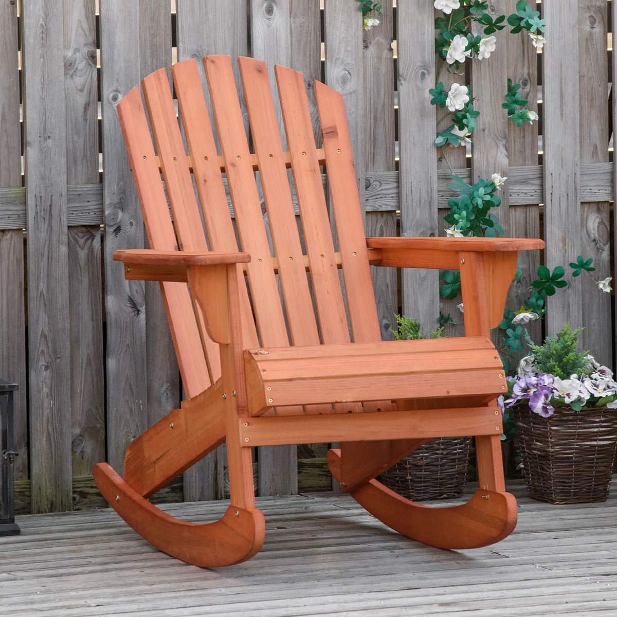 Outdoor Fir Large Back Rocking Chair with Classic Rustic Style & Design, Teak