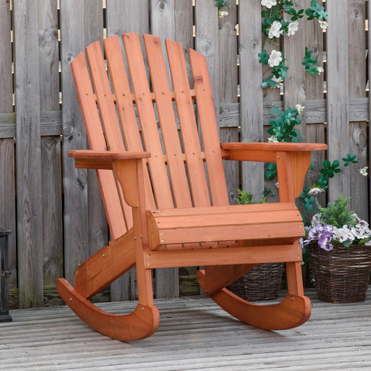 Outdoor Fir Large Back Rocking Chair with Classic Rustic Style & Design, Teak