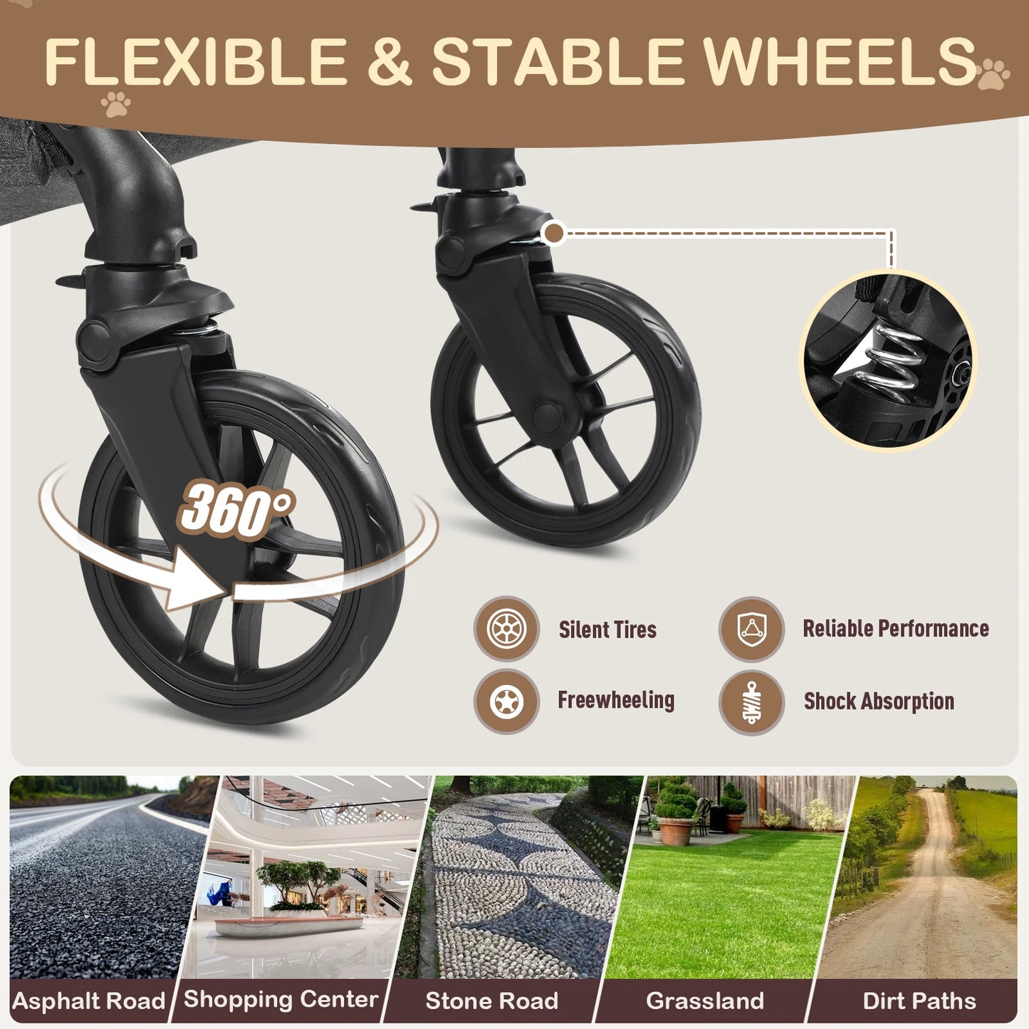 Portable Lightweight Pet Stroller For Medium Dogs With Detachable Carrier