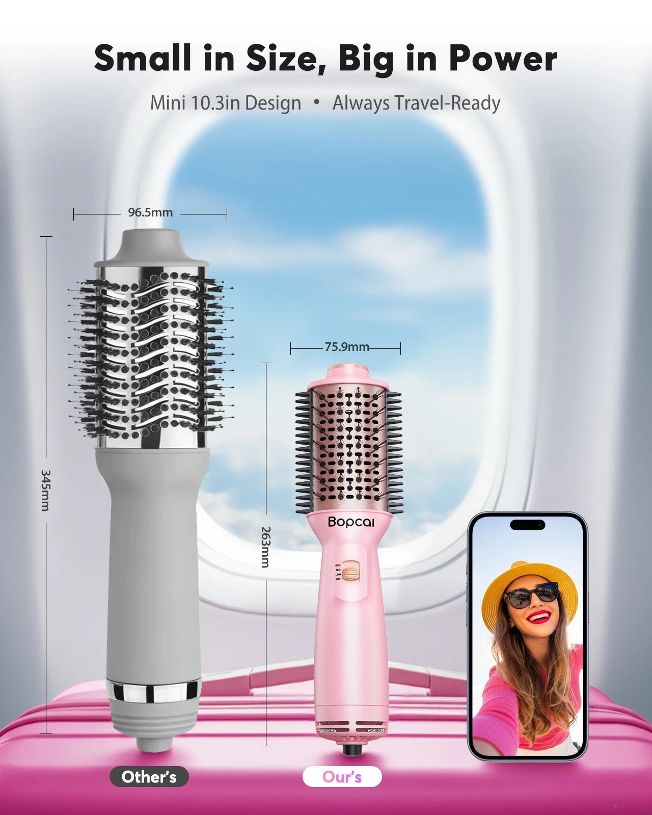 Blow Dryer Brush, Dual Voltage 100-240V Hot Air Brush, 4-in-1 Ionic Hair Dryer Brush for Blowout, Volumizing,Straightening