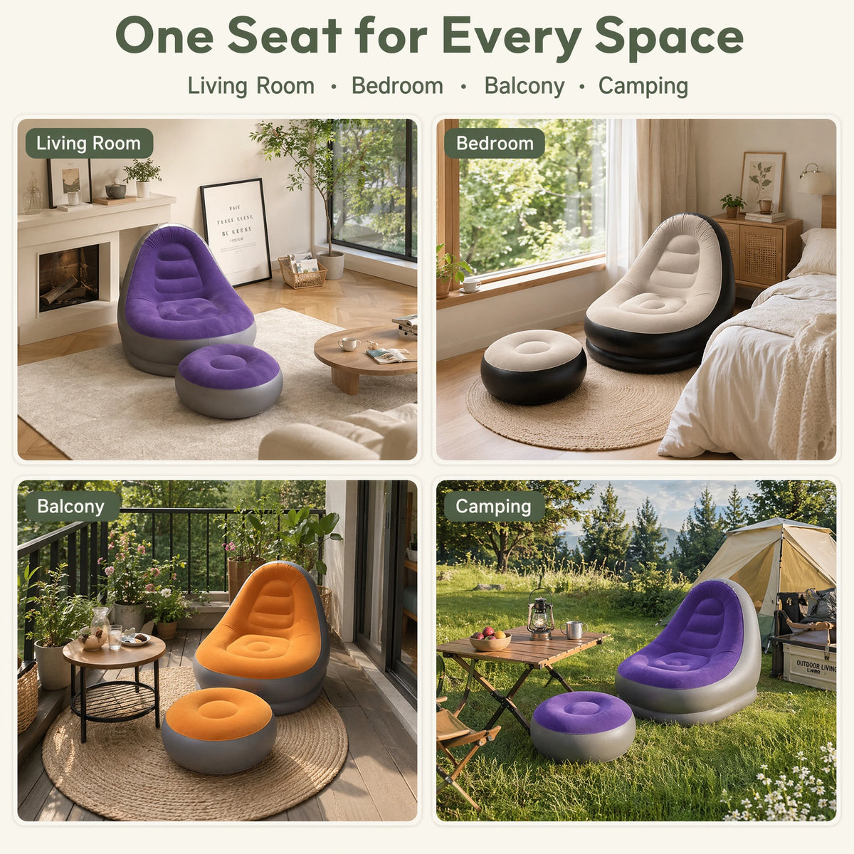 Wonflex Inflatable Flocking Lazy Sofa Set With Footstool