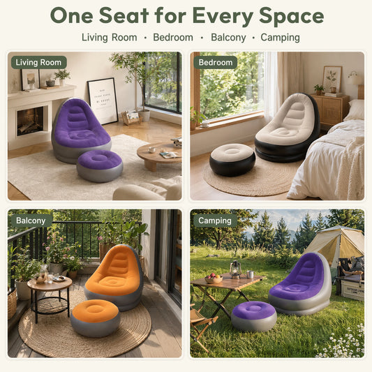 Wonflex Inflatable Flocking Lazy Sofa Set With Footstool