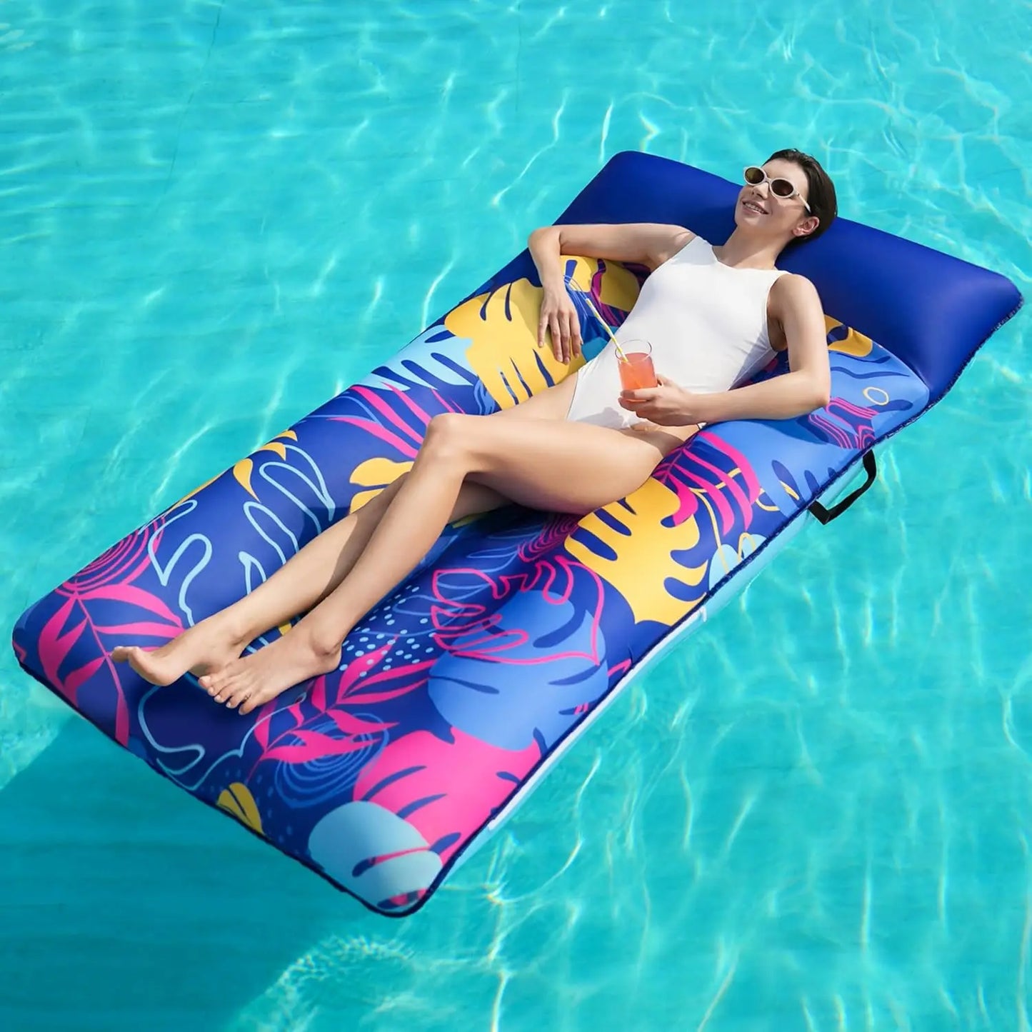 Joyfy Fabric Covered Pool Float Lounger Mat Headrest for Adults