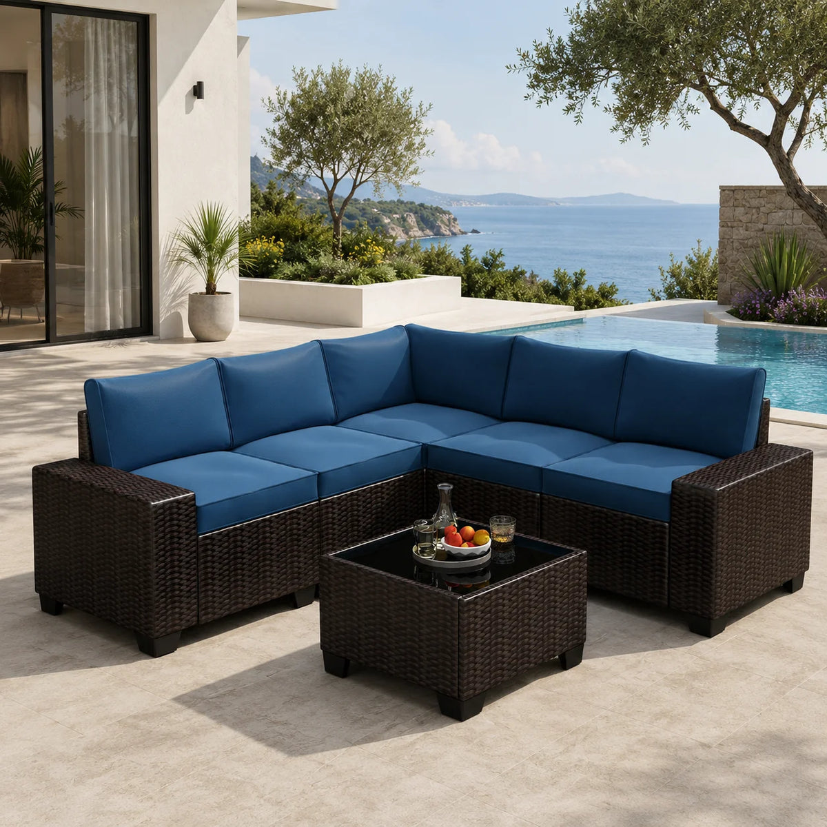 Outdoor Wicker Patio Sofa Set With Waterproof Seating for Gardens