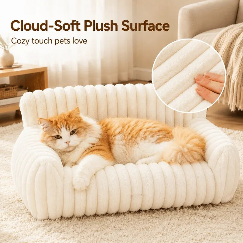 Plush Pet Sofa Bed With Coral Fleece And Removable Cover