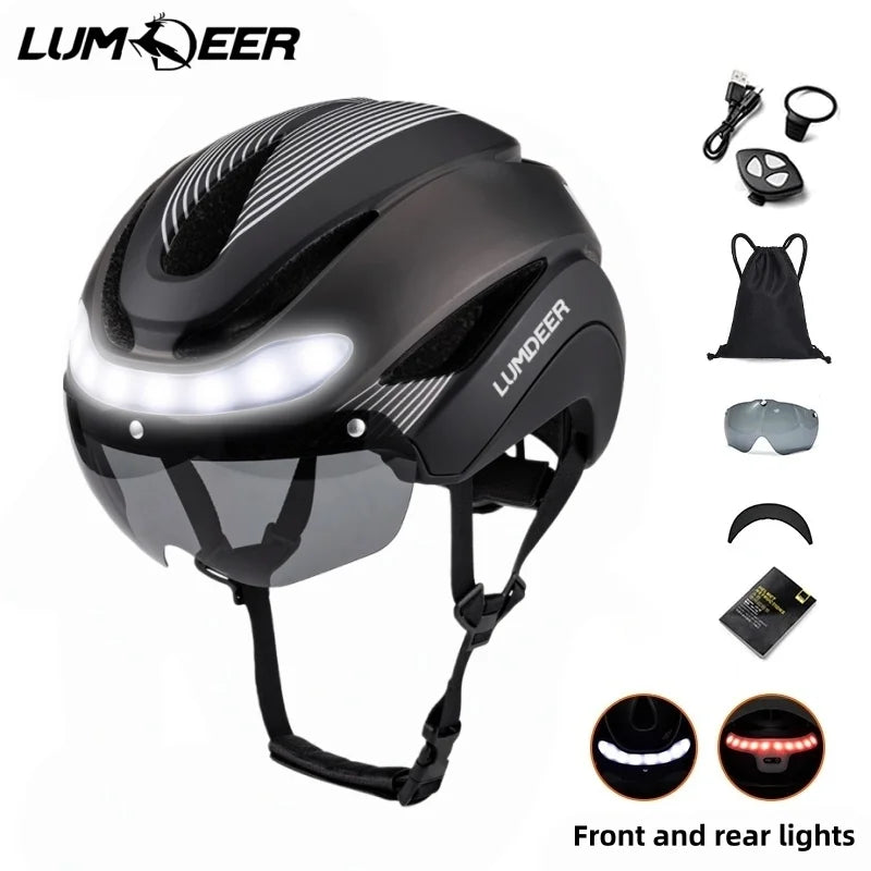 LUMDEER Road Bicycle Helmet With Turn Signals Magnetic Goggles