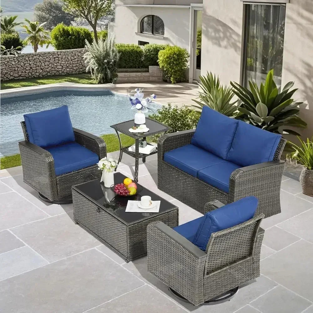 Modern Outdoor Wicker Patio Furniture Set With Swivel Chairs