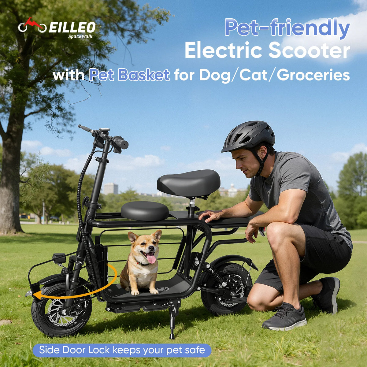 Eilleo Spacewalk Electric Scooter With Seat And Large Pet Basket