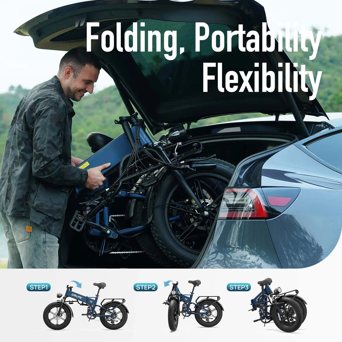 Urlife Foldable Electric Bike With Full Suspension And Fat Tires