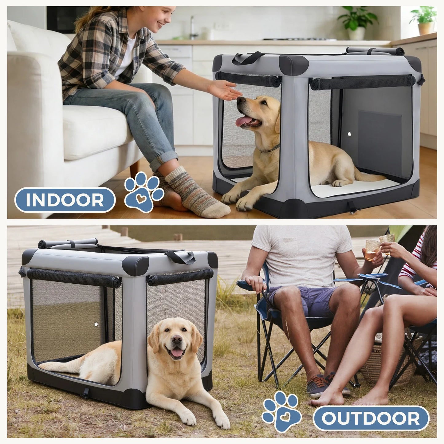 JHK Foldable Soft Dog Crate With Three Durable Doors