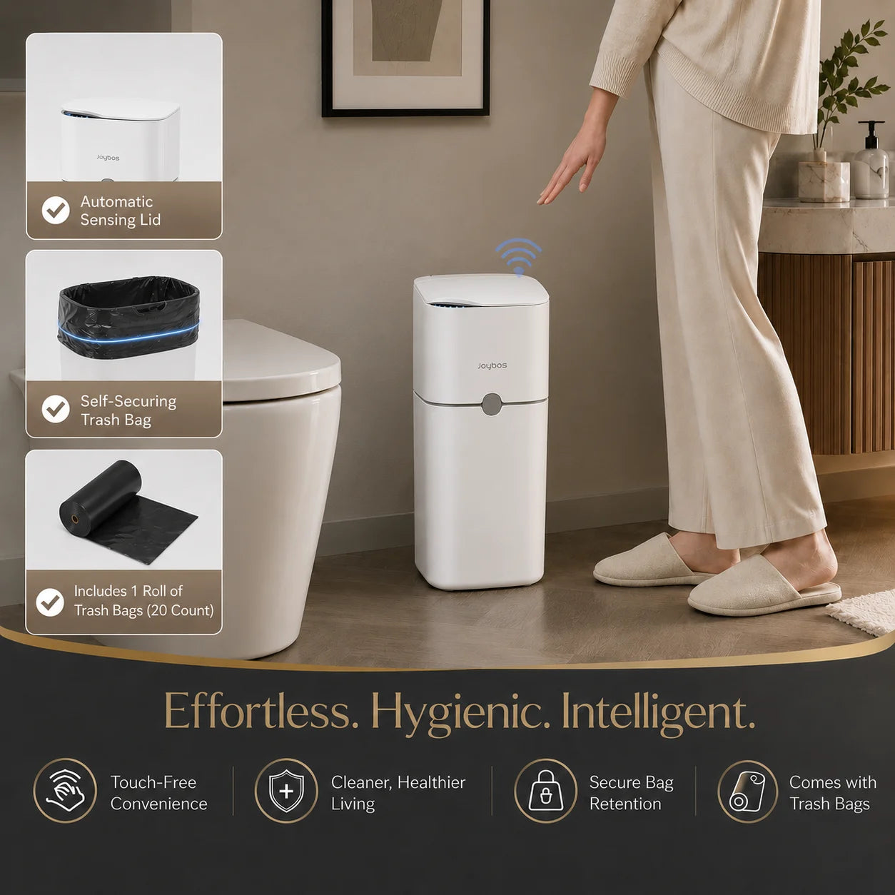 Joybos Touchless Trash Can With Motion Sensor And Auto Bag-Suction