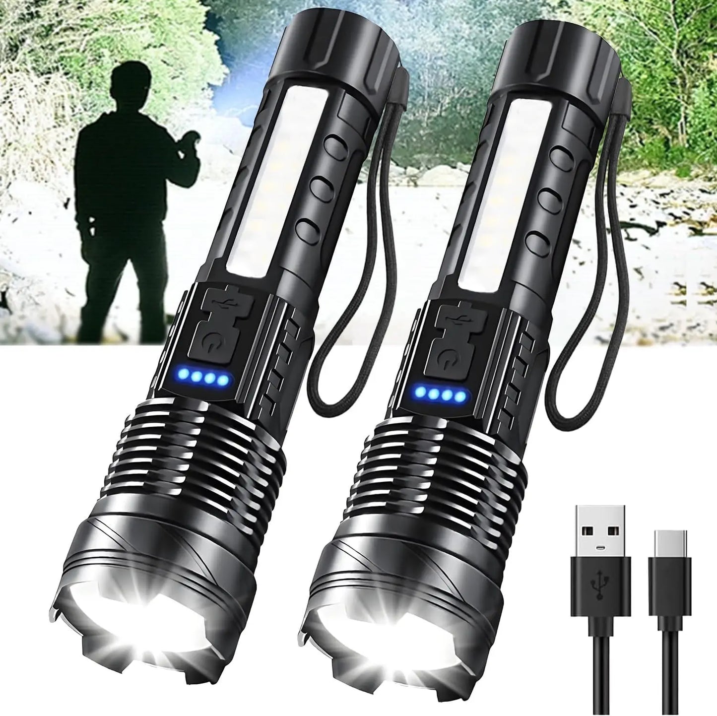 Two Pack Rechargeable Flashlight With Zoomable LED