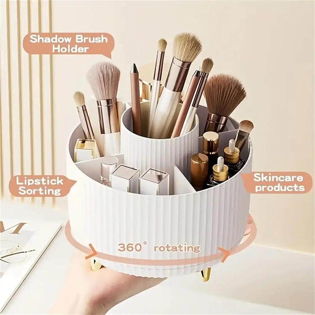 360 Rotating Plastic Makeup Organizer With Five Cosmetic Compartments