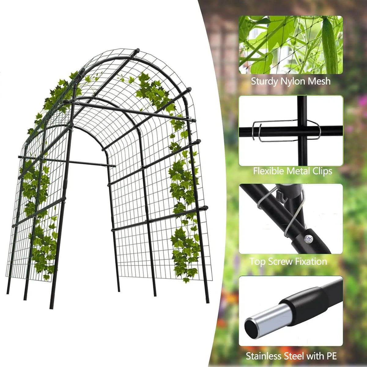 Tacleekii Metal Garden Arch Trellis For Climbing Plants