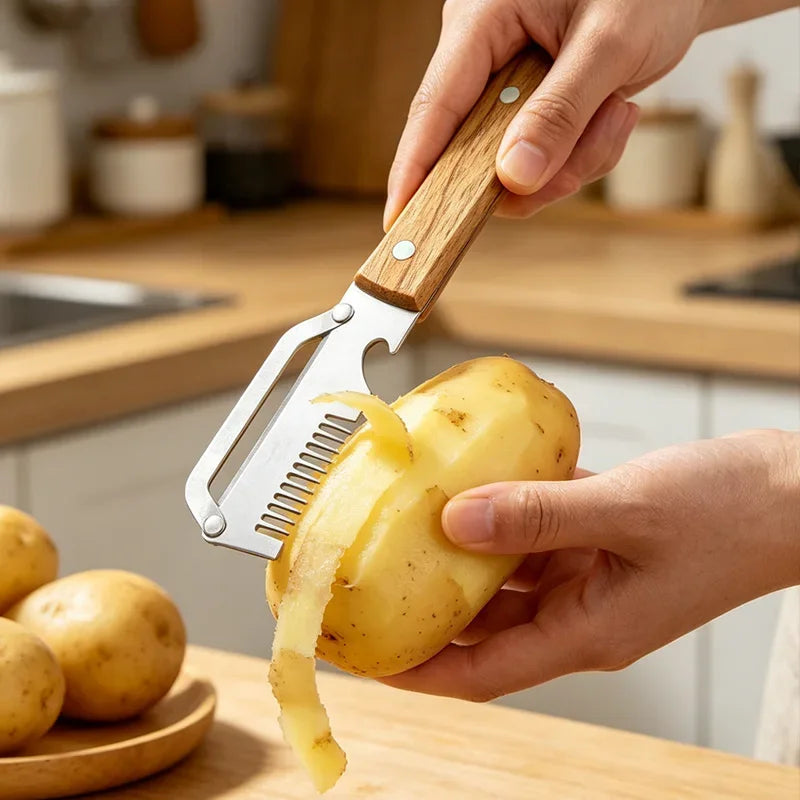 Stainless Steel Vegetable Peeler With Wooden Ergonomic Handle