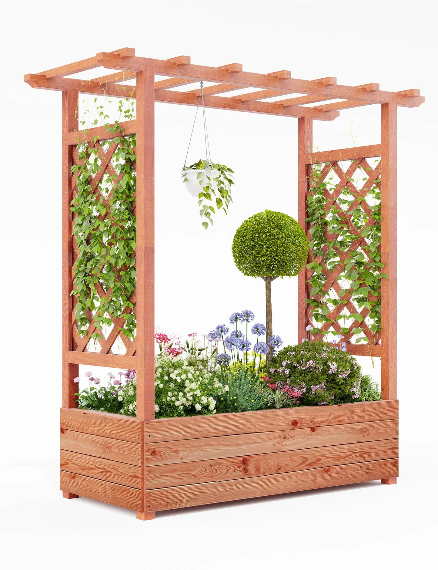 HiMISS Wooden Raised Garden Bed With Arched Trellis Planter