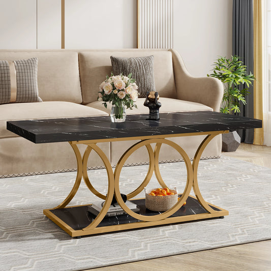 Tribesigns Modern Two Tier Faux Marble Wood Coffee Table For Living Rooms