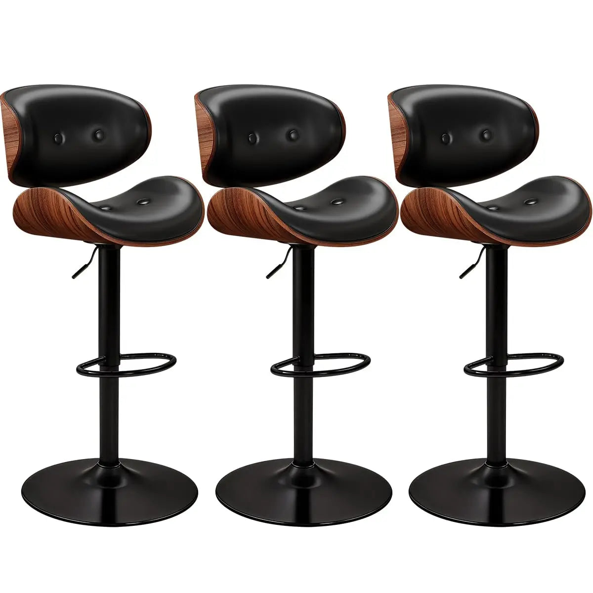 GUANGBAI Adjustable Swivel Bar Stool With Back And Leather Seat
