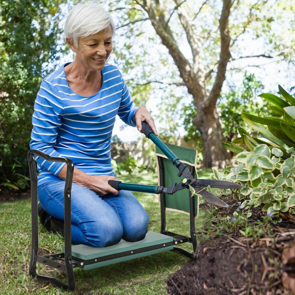Outsunny Folding Garden Kneeler Stool Bench With Tool Pouch