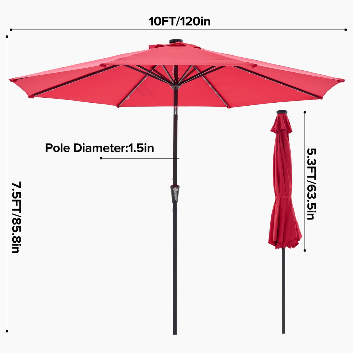 JHK Solar Patio Umbrella With LED Lights, Tilt And Crank