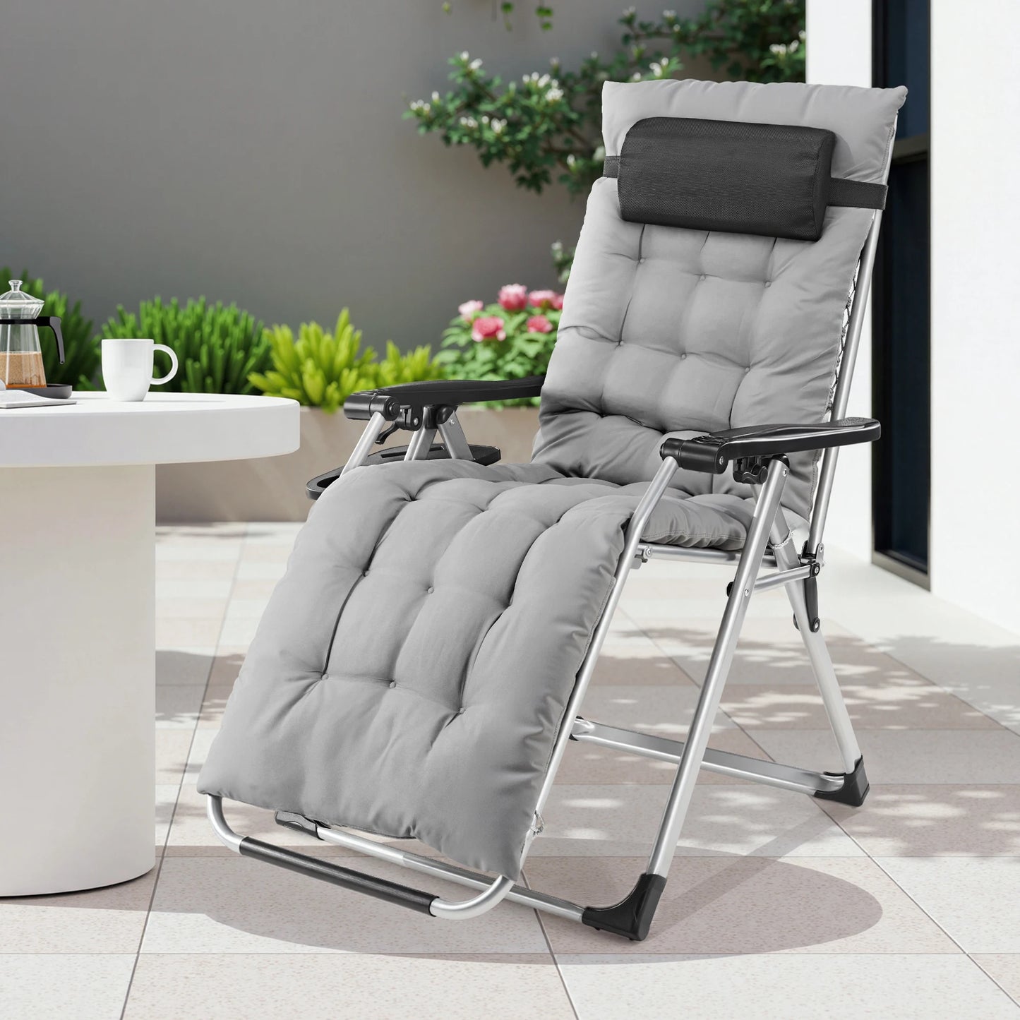 JHK Zero Gravity Folding Outdoor Patio Recliner With Cup Holders