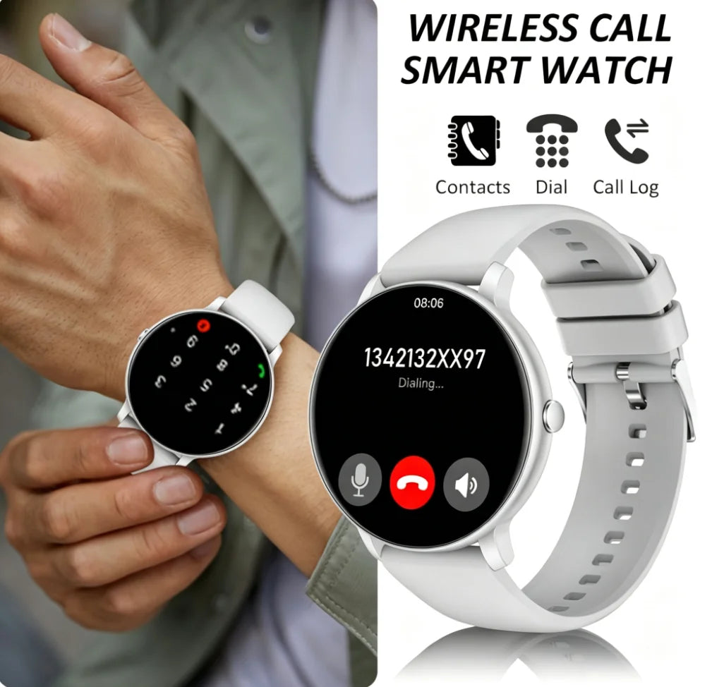 Smart Watch with Full Touch Screen, Wireless Calls, Message Notifications, USB Charging, Health Tracker, Music Playback, Wallpaper, Multiple Sports Modes for iPhone & Android - Ideal Gift for Life