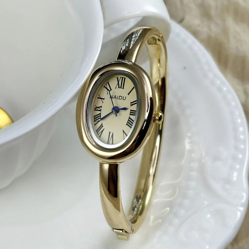 Zkceenier Stainless Steel Bracelet Watch Gold Dial Ladies Wristwatch