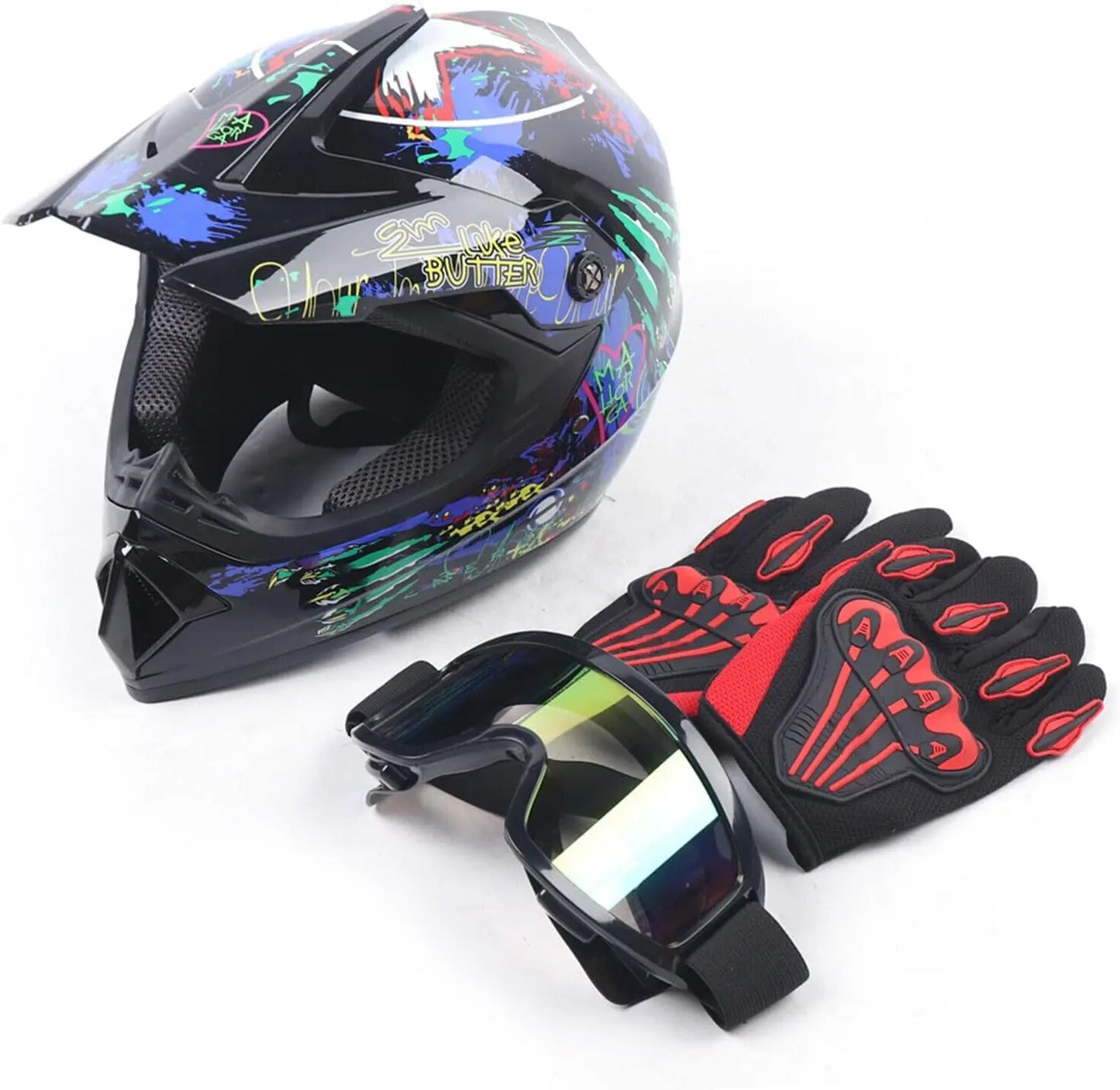 Motorcycle Full Face Helmet DOT Lightweight With Goggles