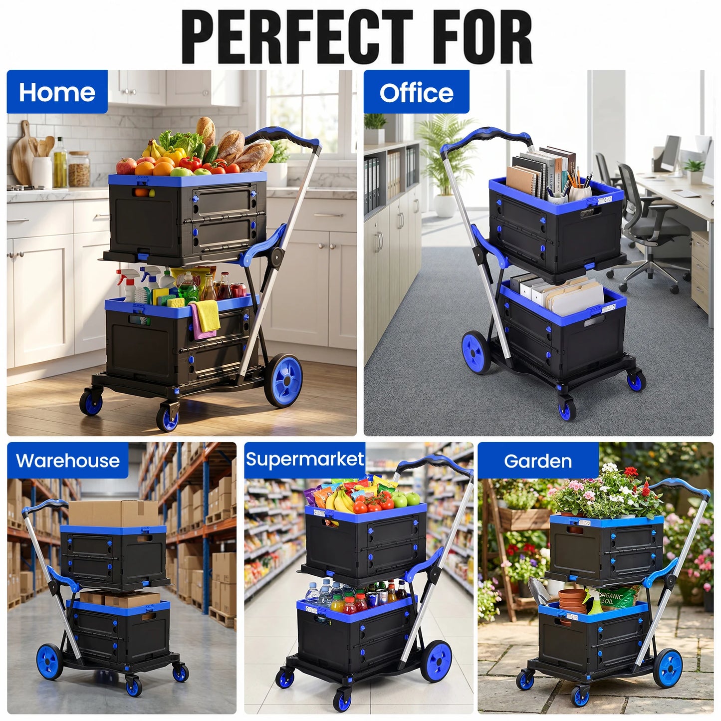 Heavy Duty Foldable Utility Shopping Cart With Swivel Wheels