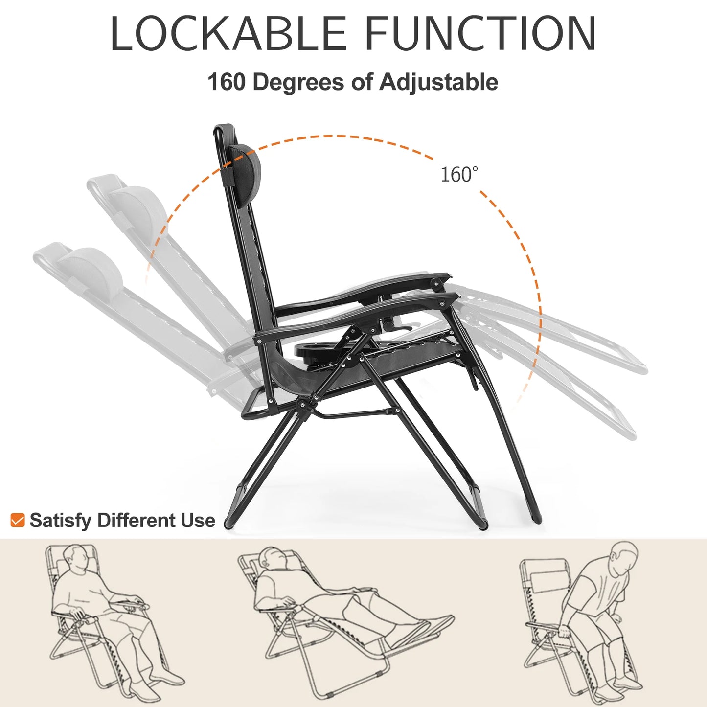 JHK Zero Gravity Portable Recliner Chair With Cup Holders