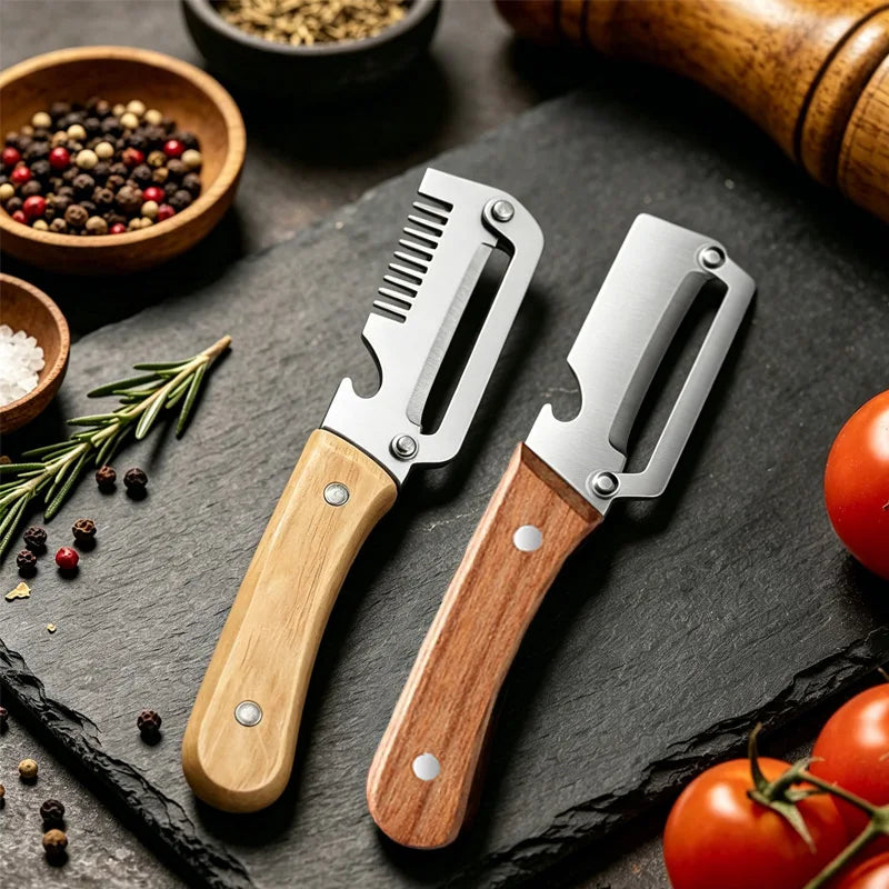 Stainless Steel Vegetable Peeler With Wooden Ergonomic Handle
