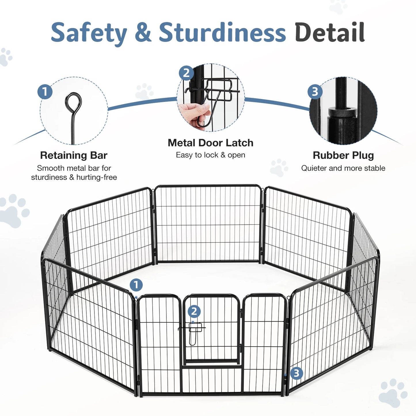 JHK 8 Panel Metal Dog Playpen Pet Fence Gate