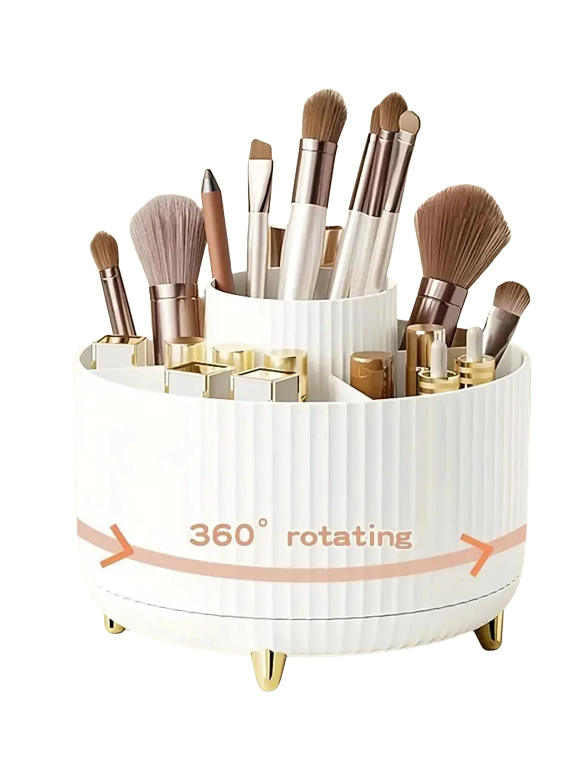 360 Rotating Plastic Makeup Organizer With Five Cosmetic Compartments