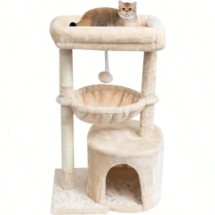 Modern Indoor Cat Tree With Scratching Post And Cradle