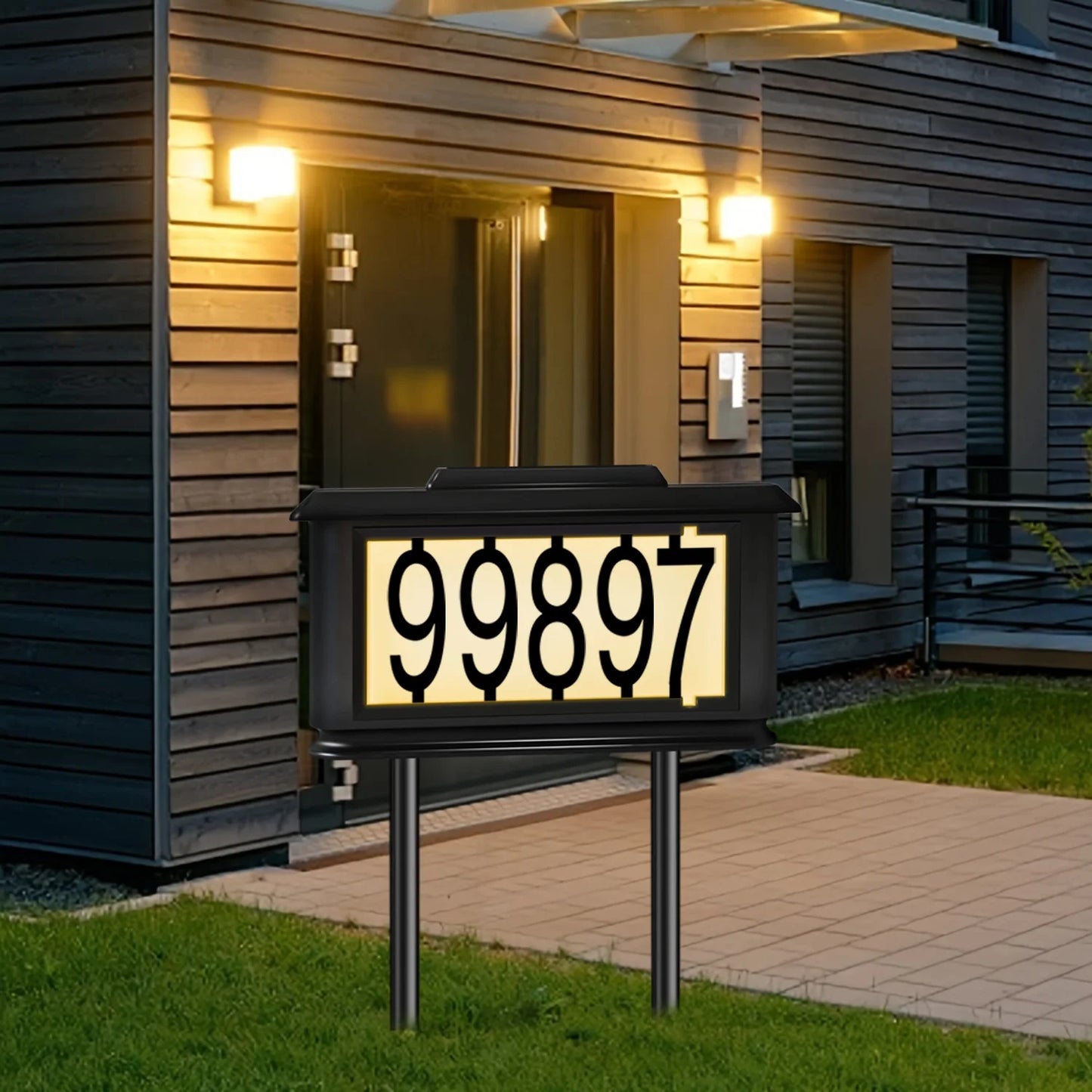 Solar Outdoor House Number Address Sign Light With Stake Lamp