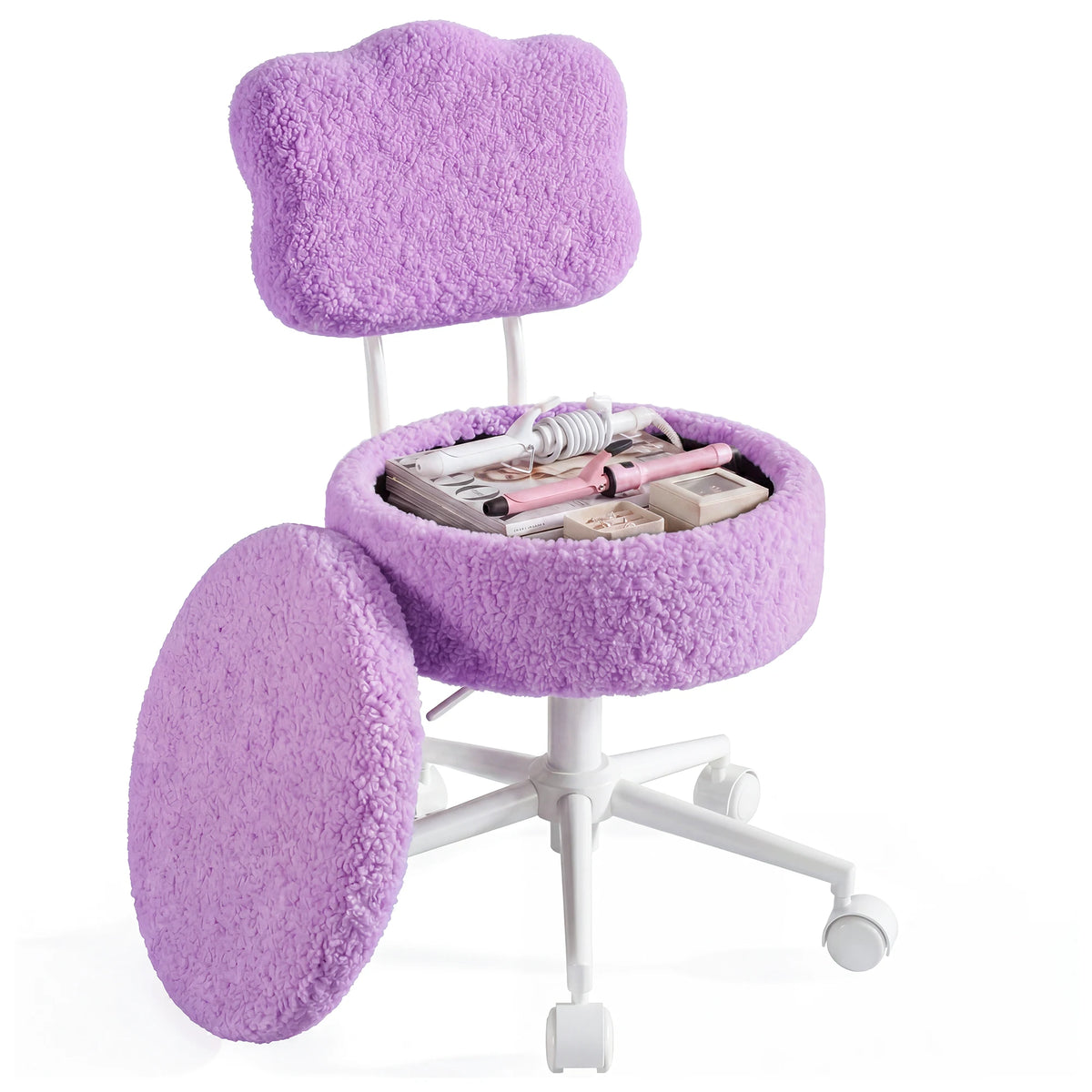 Modern Teddy Fleece Vanity Chair Including Storage And Height Adjustability