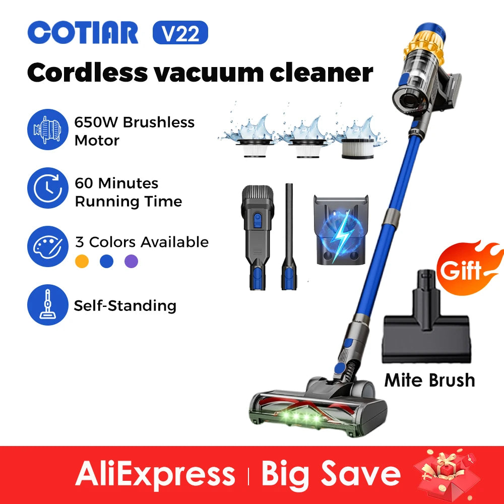COTIAR V22 Cordless Vacuum Cleaner 650W 55000Pa Handheld