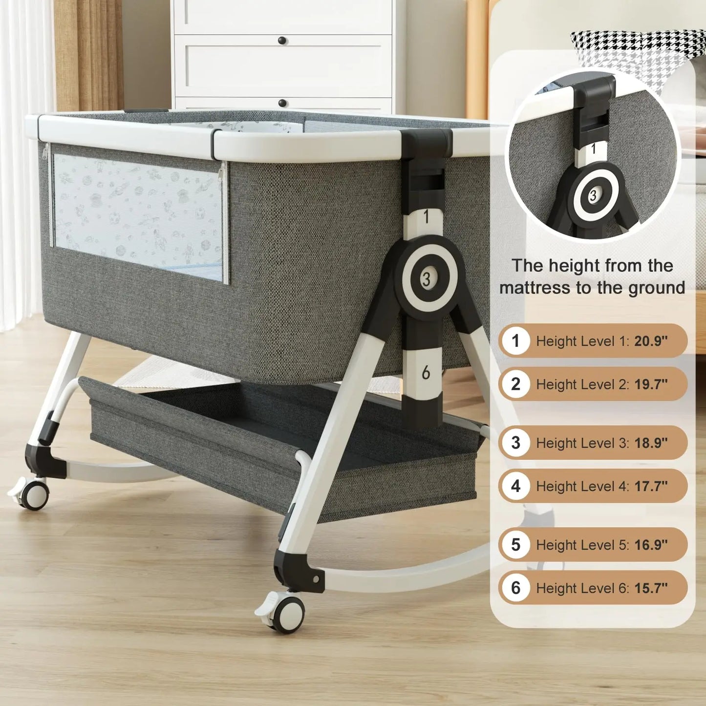 Jetting Baby Bassinet Bedside Sleeper With Mosquito Net And Storage