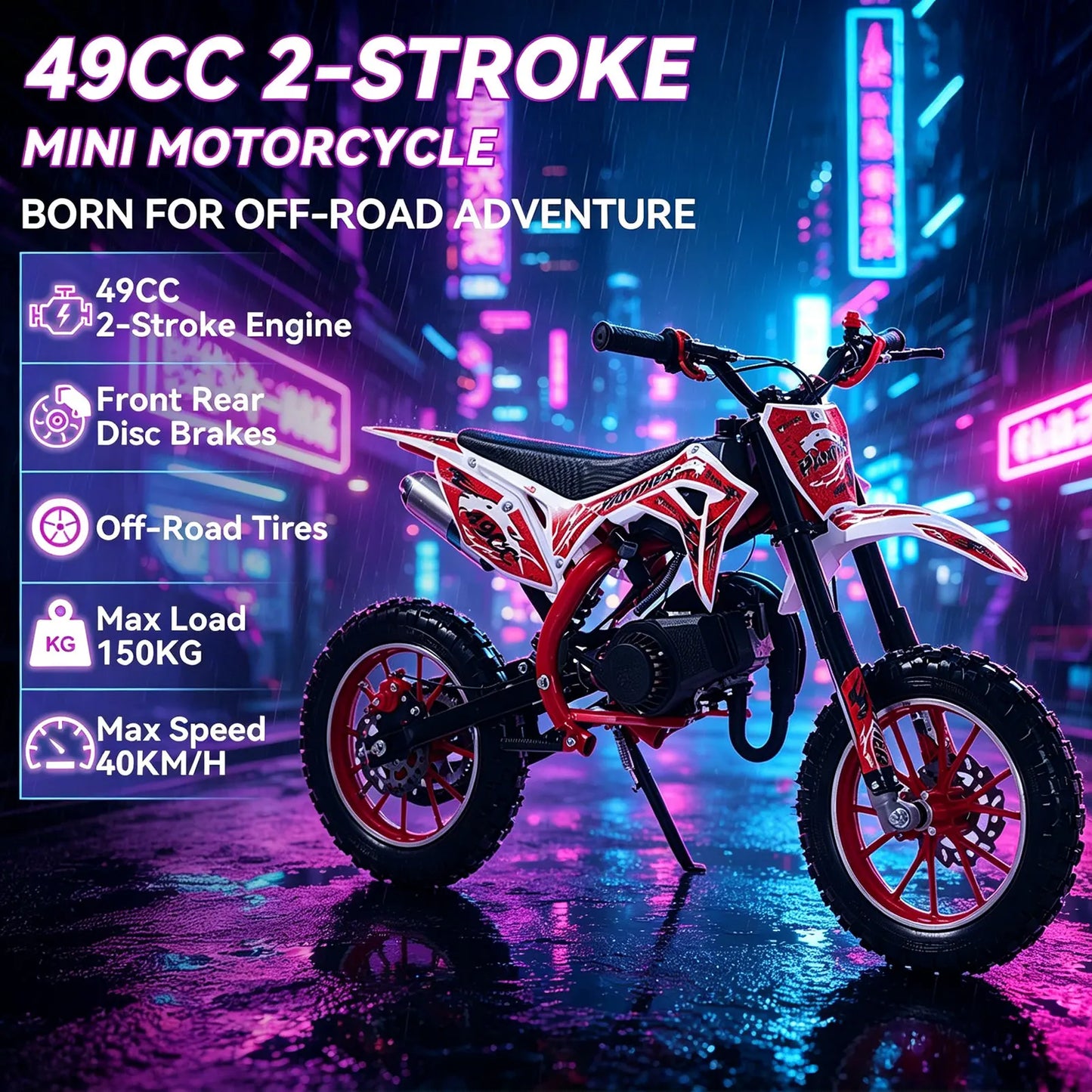 49cc 2 Stroke Kids Dirt Bike Gas Powered Off Road Mini Motorcycle