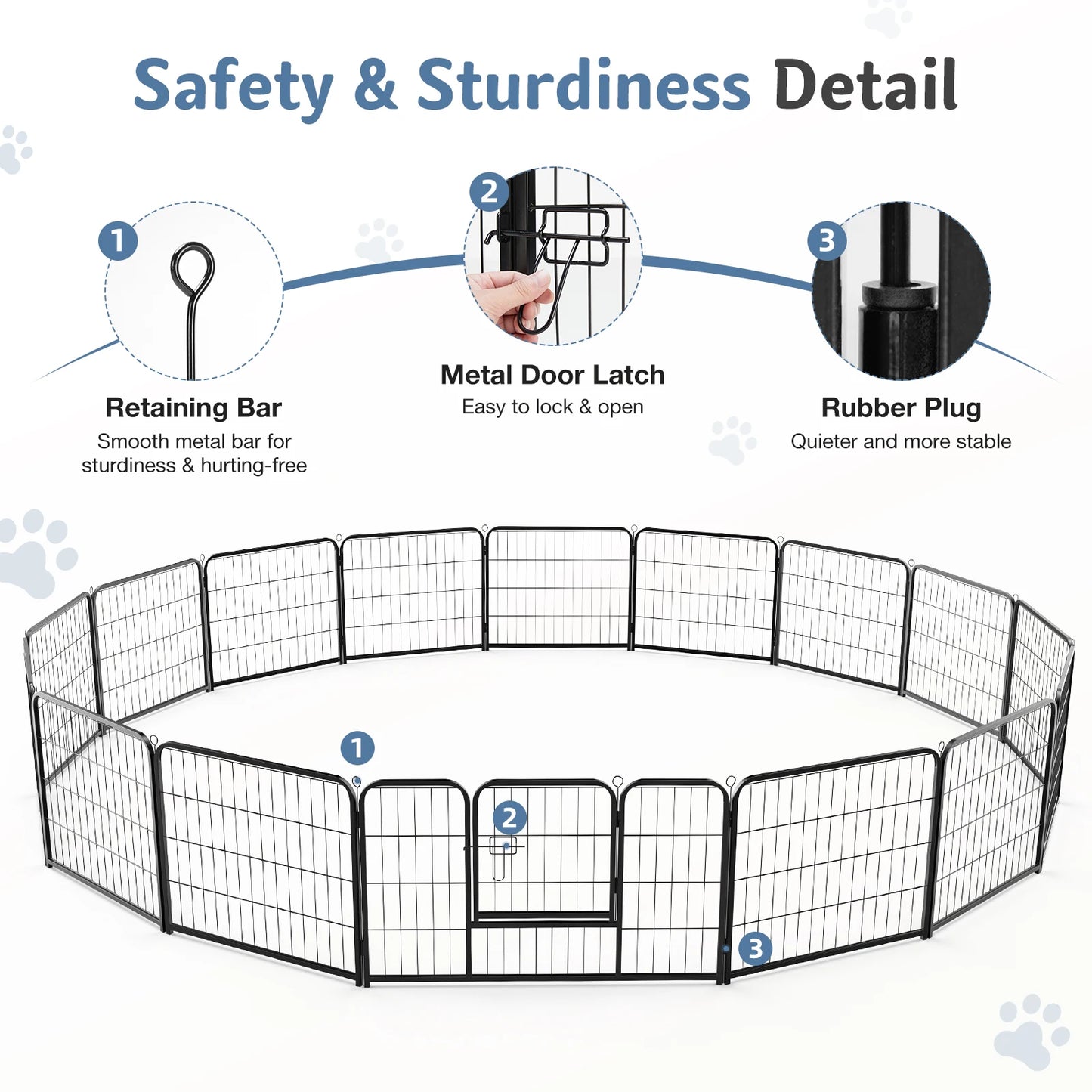 JHK 16 Panel Foldable Metal Dog Playpen Fence For Indoor And Outdoor