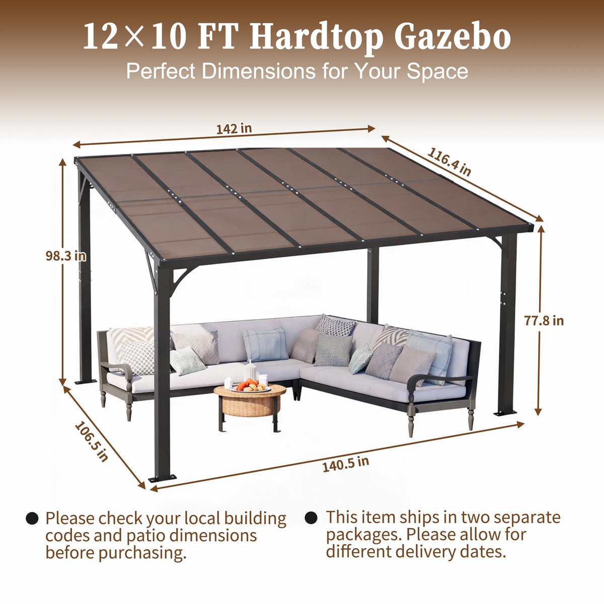 Hardtop Gazebo With Tinted Polycarbonate Roof For Outdoor Patios
