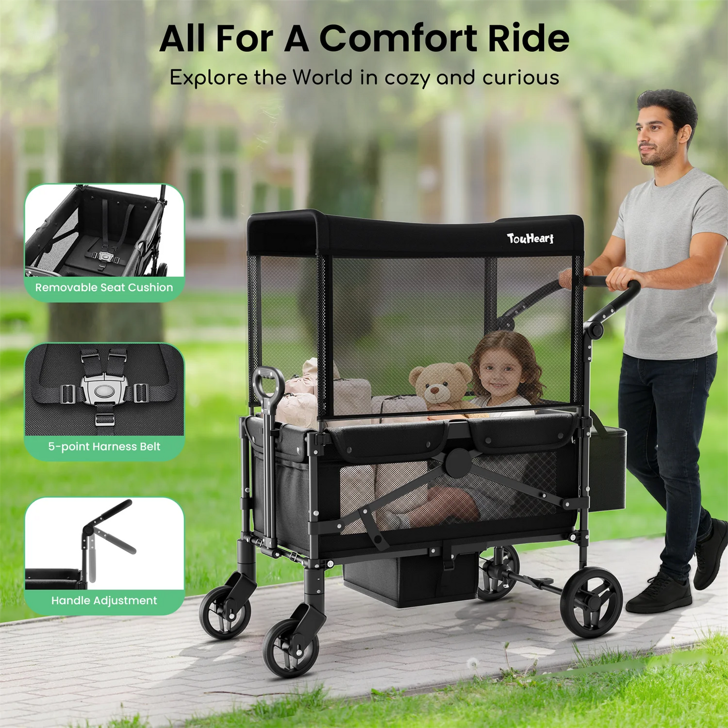TouHeart 2 Seat Wagon Stroller All Terrain With Canopy