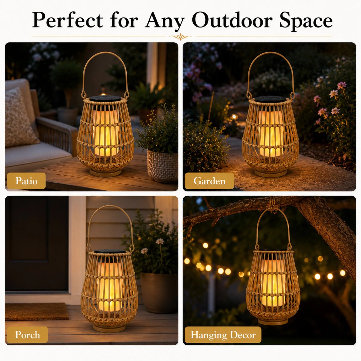 2 Pack Handwoven Rattan Solar Lanterns For Outdoor Garden Decor